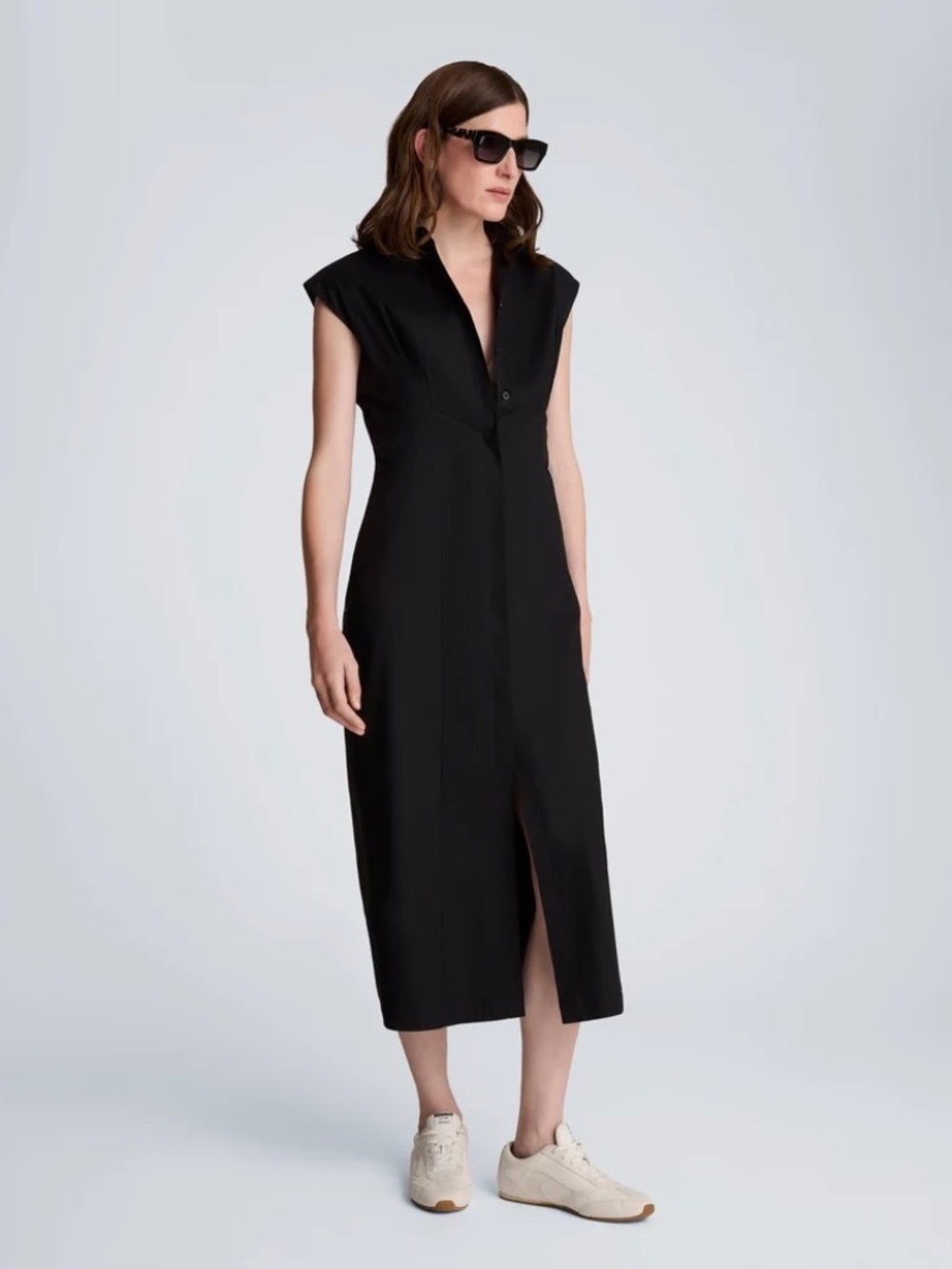 Shirt Dress High Low Midi Button Front Black Cap Sleeve NWT XS Kenneth Cole